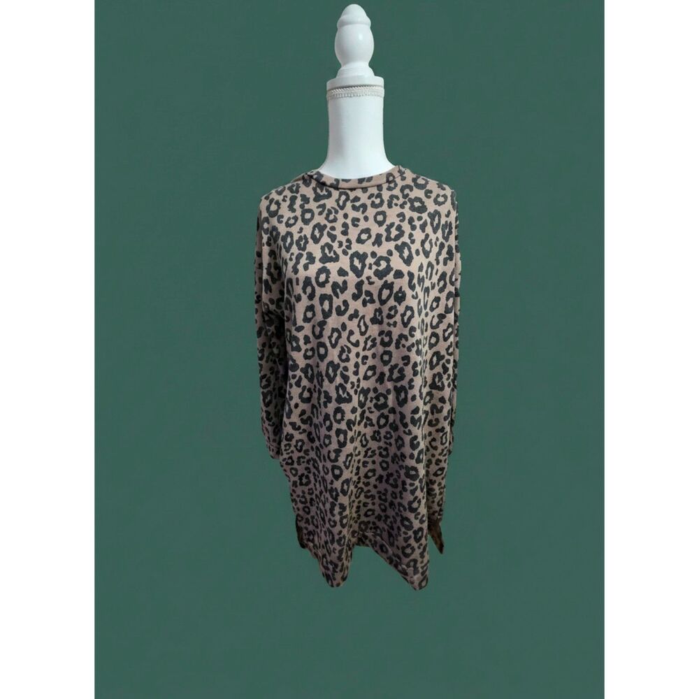 Sweet Lovely by Jen Leopard Print  Dress Medium Cozy Knit Long Sleeve Boutique